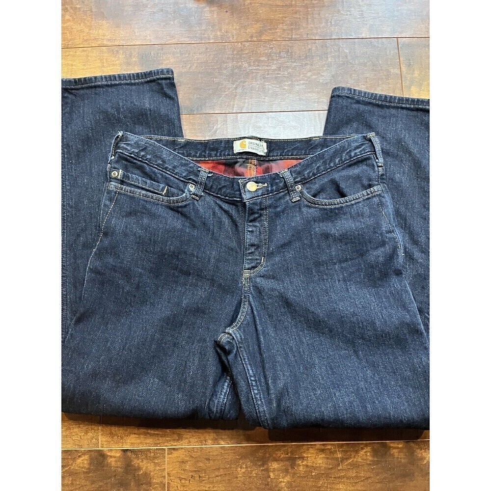 Carhartt Original Fit Straight Leg Flannel Lined Outdoors Work Jean Womens 14S